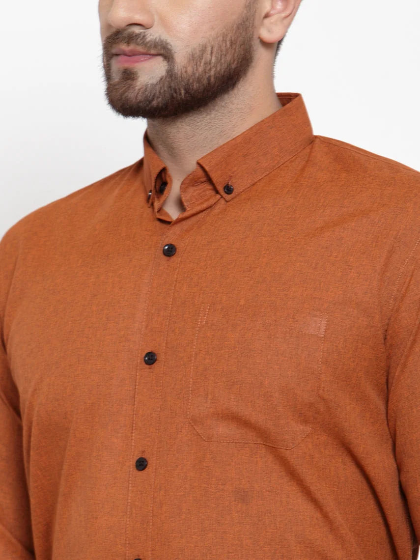 Rust Cotton Formal Shirt for Men | Solid Button Down Mens Shirt