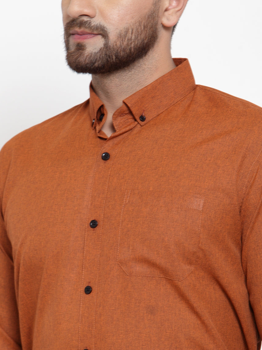 Rust Cotton Formal Shirt for Men | Solid Button Down Mens Shirt