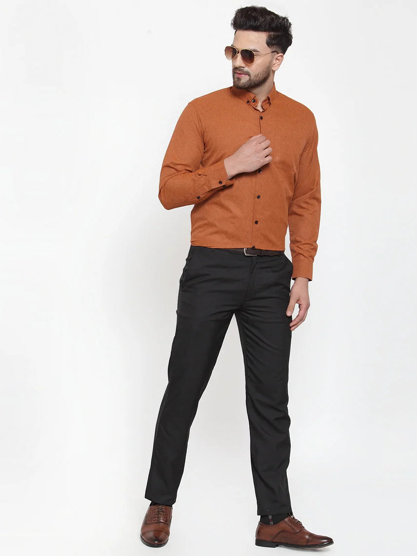 Rust Cotton Formal Shirt for Men | Solid Button Down Mens Shirt