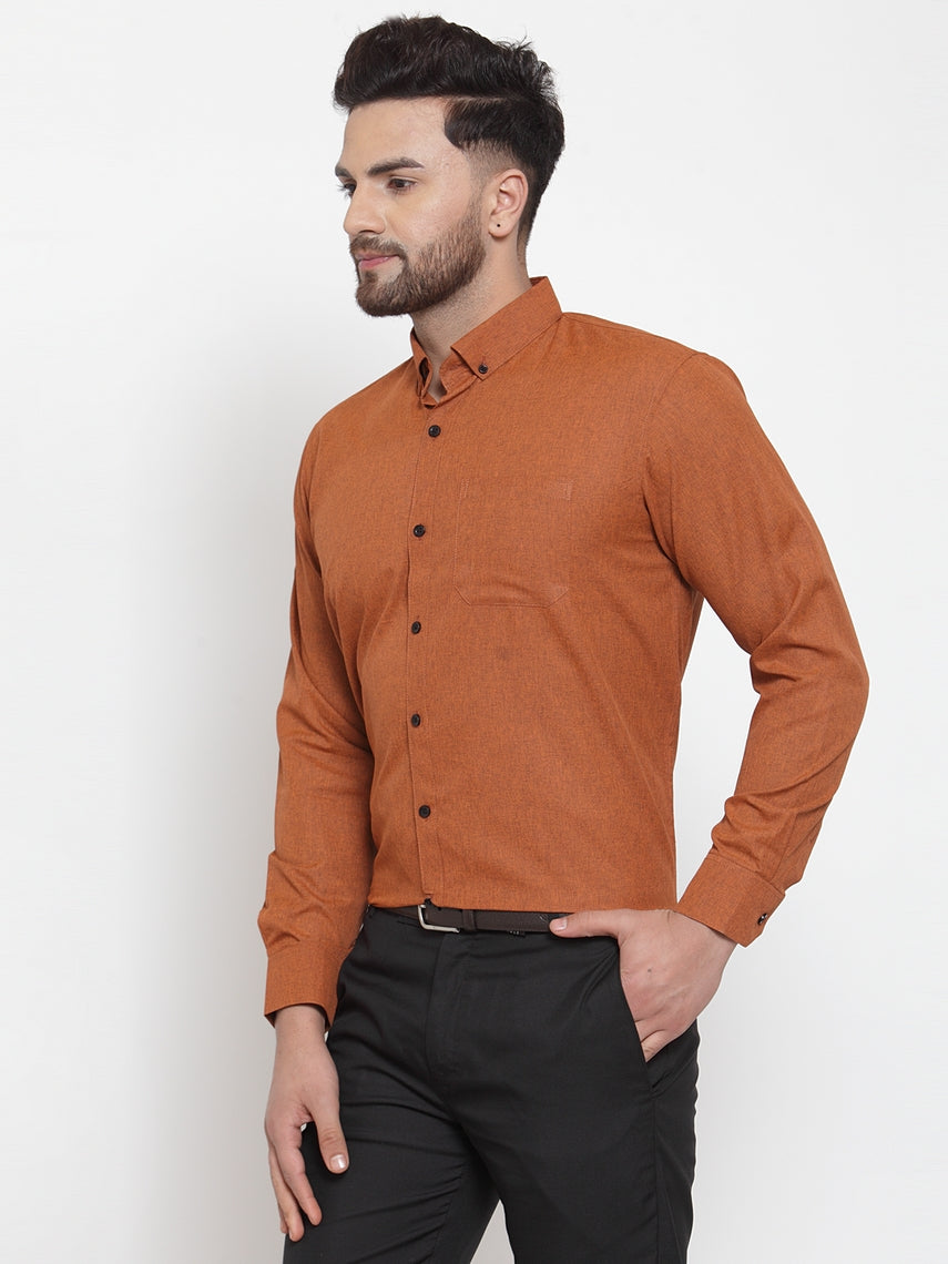 Rust Cotton Formal Shirt for Men | Solid Button Down Mens Shirt