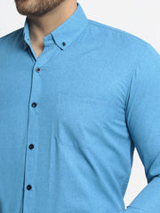 Indian Needle Blue Men's Solid Button Down Formal Shirts