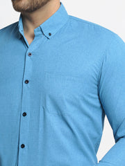 Indian Needle Blue Men's Solid Button Down Formal Shirts