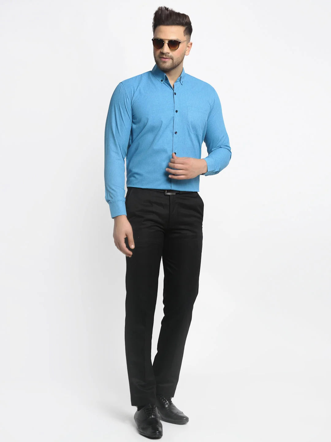 Blue Cotton Solid Button Down Formal Shirts - Mens Shirt Deal