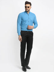 Indian Needle Blue Men's Solid Button Down Formal Shirts