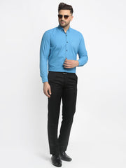 Indian Needle Blue Men's Solid Button Down Formal Shirts