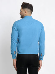 Indian Needle Blue Men's Solid Button Down Formal Shirts