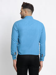 Indian Needle Blue Men's Solid Button Down Formal Shirts