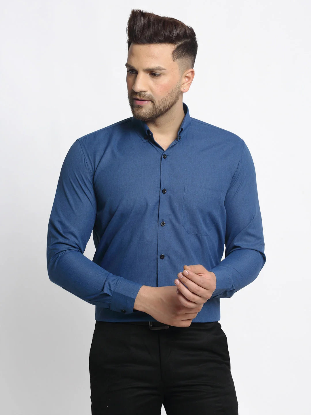 Navy Cotton Solid Formal Shirts - Button Down Mens Shirt Shop