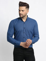 Indian Needle Navy Men's Cotton Solid Button Down Formal Shirts