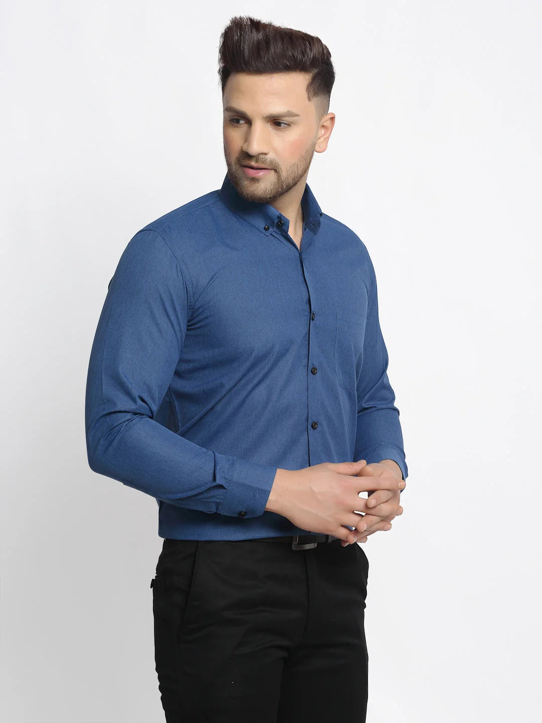 Navy Cotton Solid Formal Shirts - Button Down Mens Shirt Shop