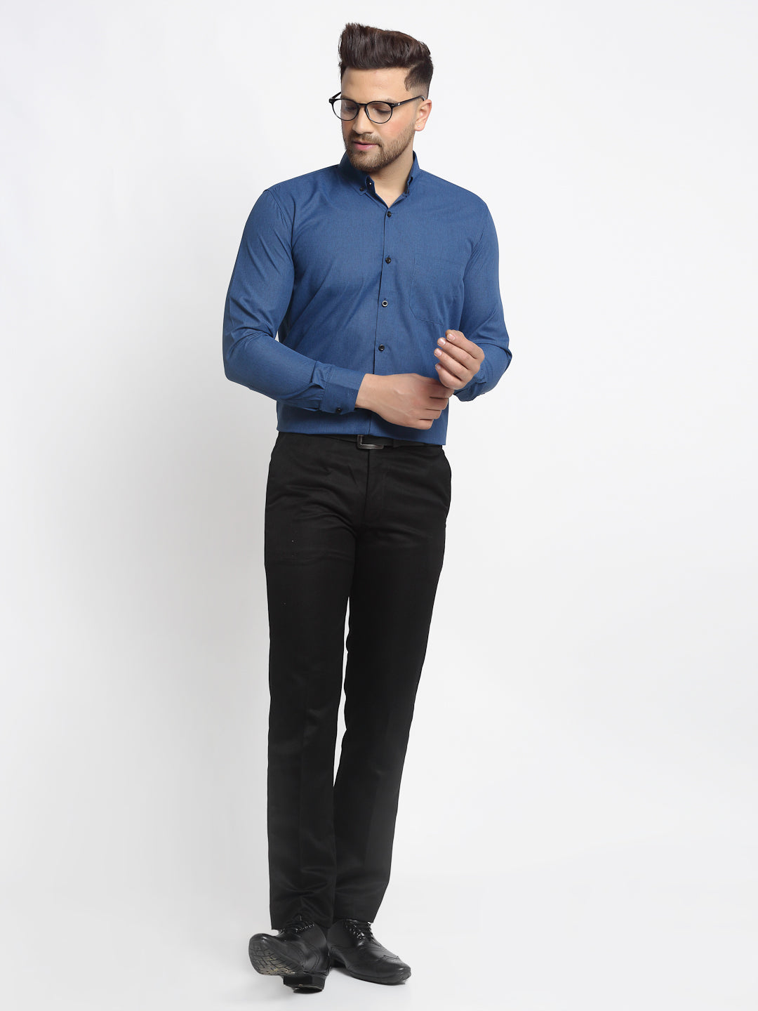 Navy Cotton Solid Formal Shirts - Button Down Mens Shirt Shop