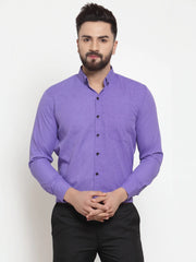 Indian Needle Purple Men's Cotton Solid Button Down Formal Shirts