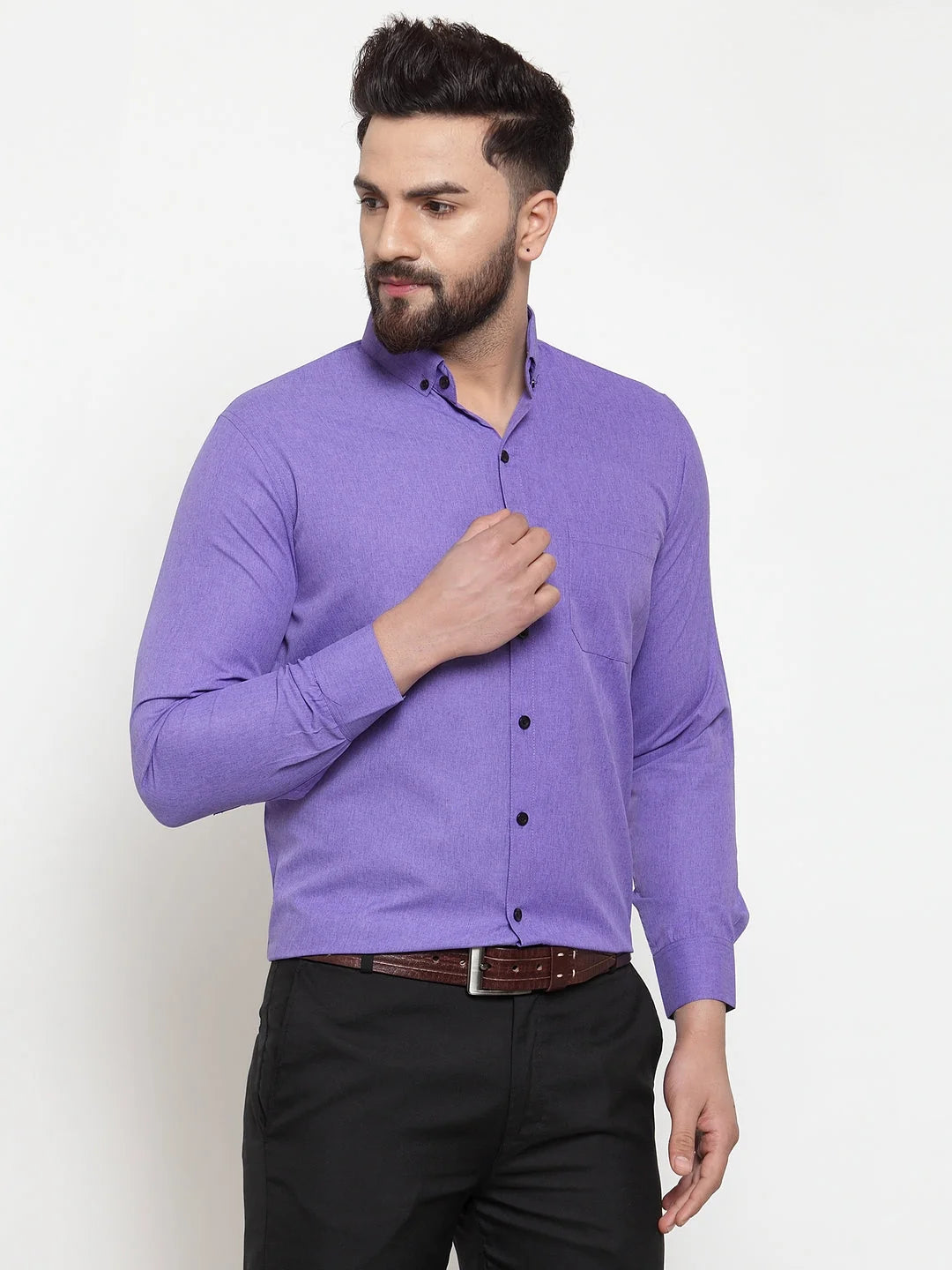 Purple Cotton Formal Shirt for Men | Solid Button Down Mens Shirt