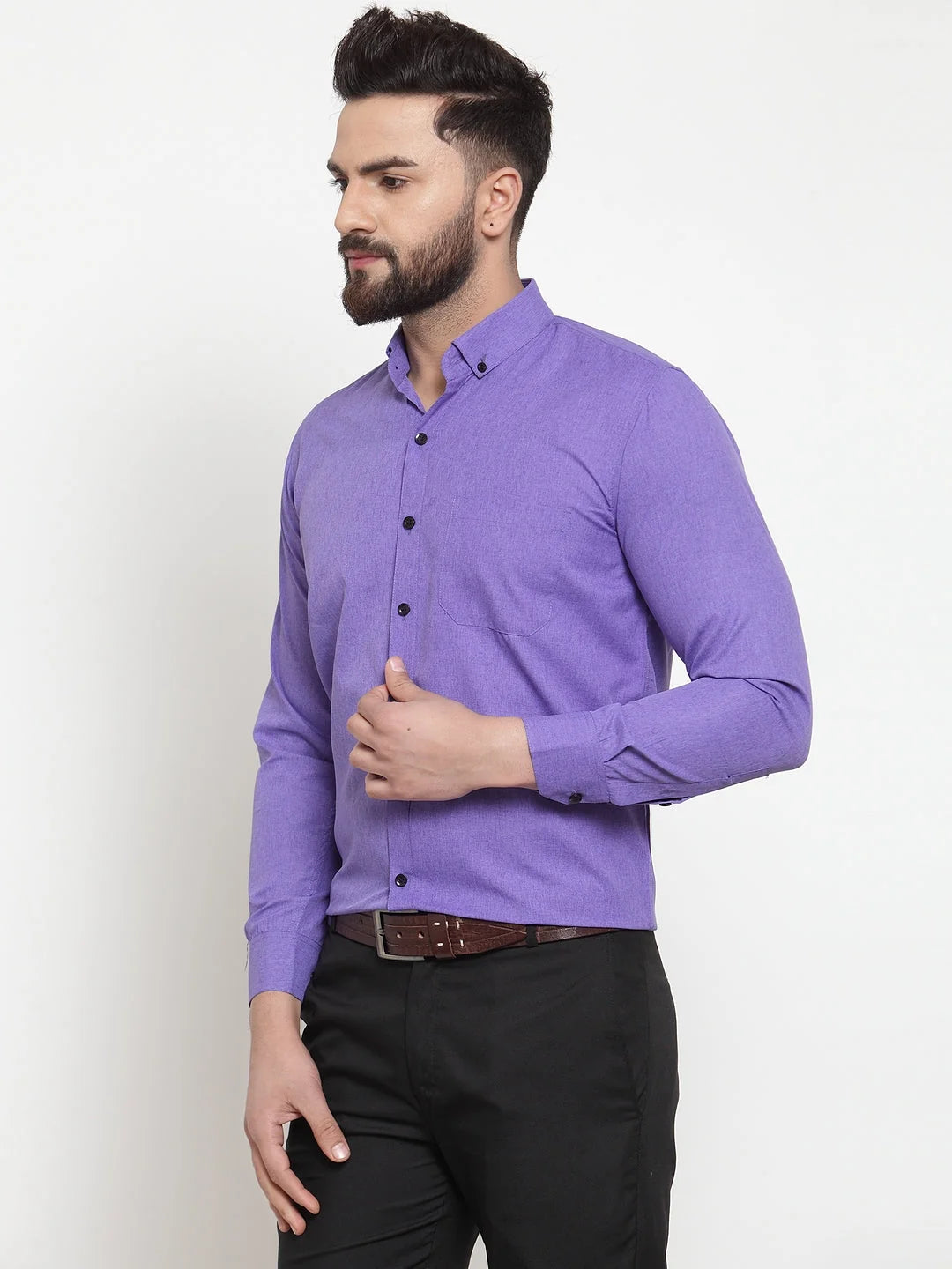 Purple Cotton Formal Shirt for Men | Solid Button Down Mens Shirt