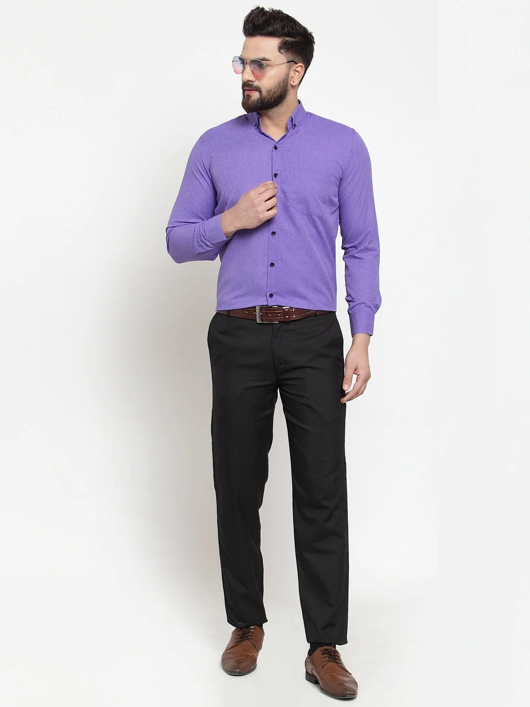 Purple Cotton Formal Shirt for Men | Solid Button Down Mens Shirt