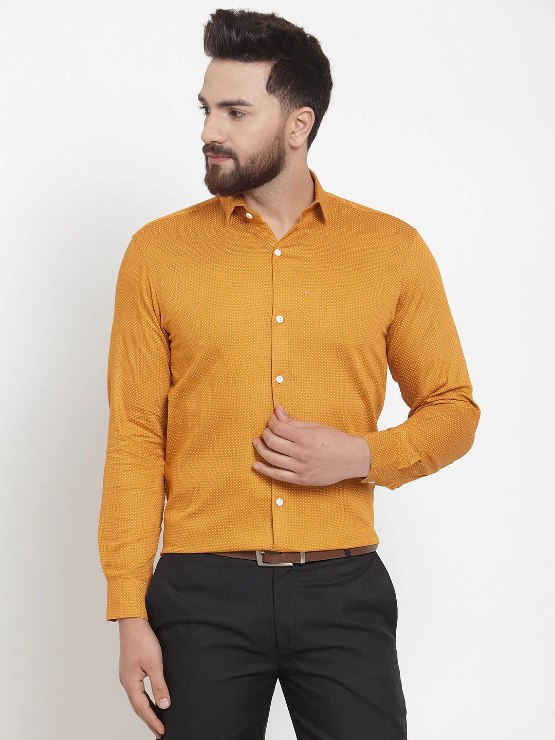 Yellow Cotton Polka Dot Mens Shirt - Formal Shirts Online