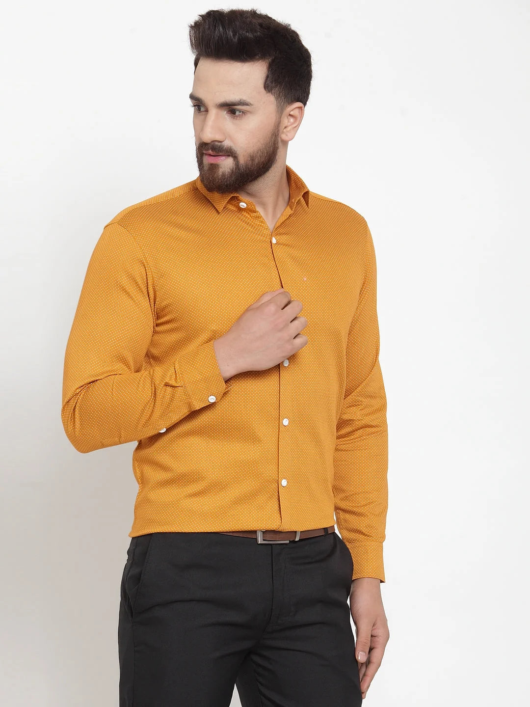 Yellow Cotton Polka Dot Mens Shirt - Formal Shirts Online