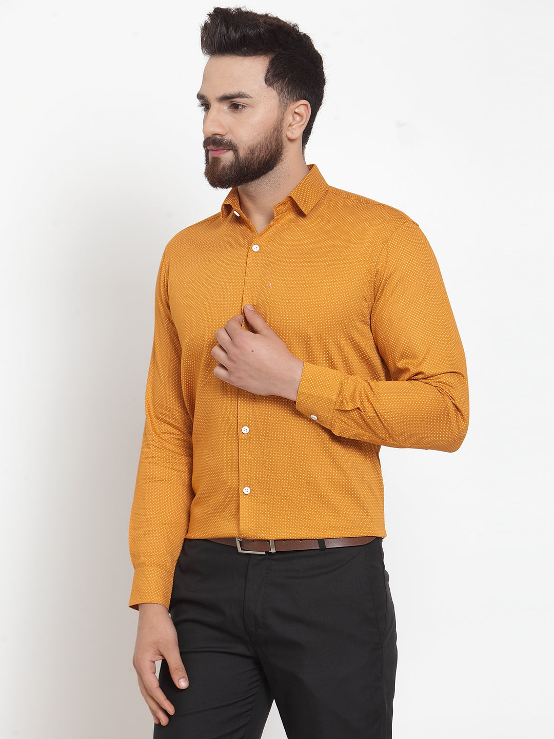 Yellow Cotton Polka Dot Mens Shirt - Formal Shirts Online