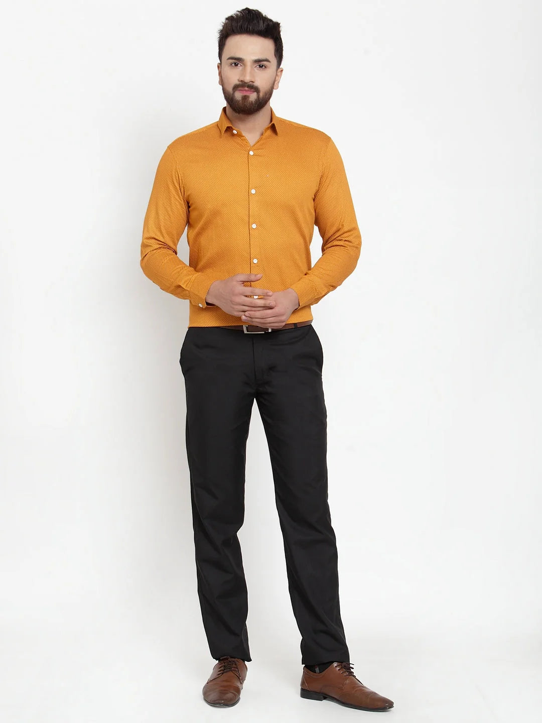 Yellow Cotton Polka Dot Mens Shirt - Formal Shirts Online