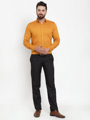 Indian Yellow Men's Cotton Polka Dots Formal Shirts