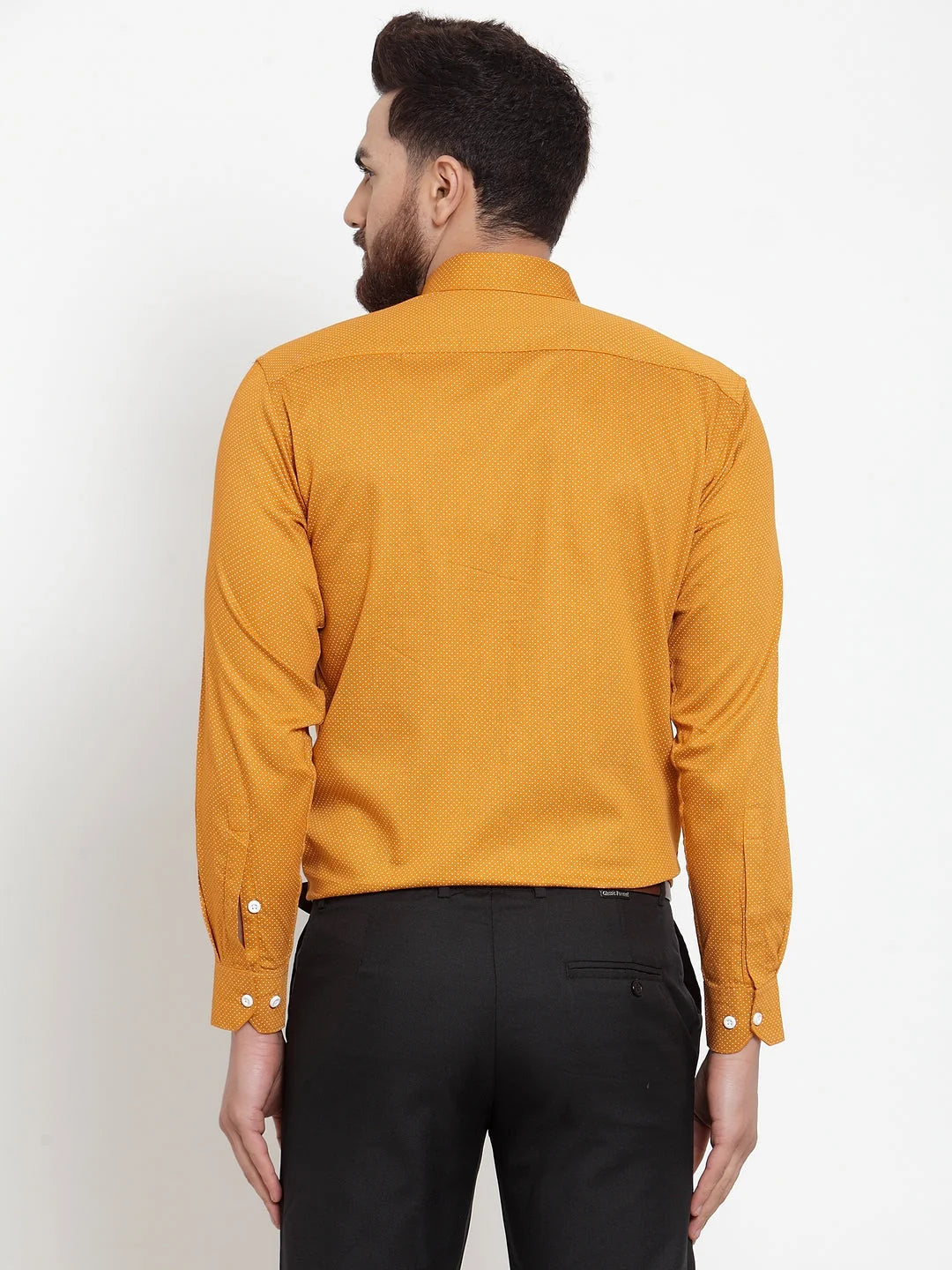 Yellow Cotton Polka Dot Mens Shirt - Formal Shirts Online