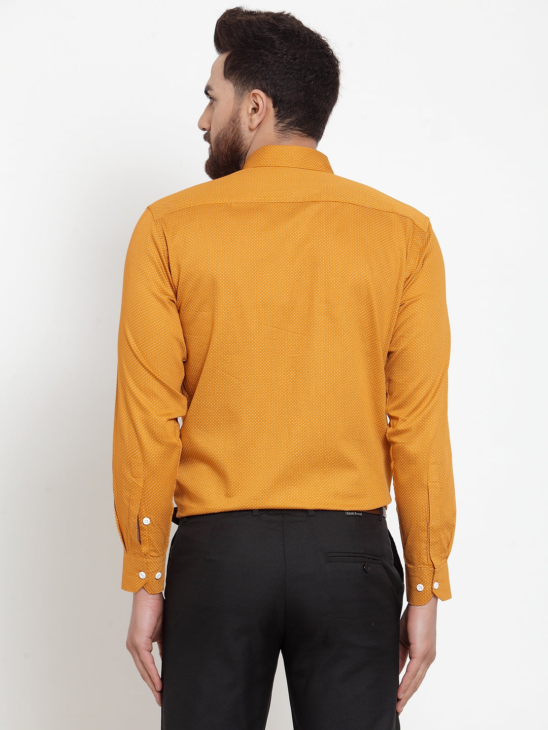 Yellow Cotton Polka Dot Mens Shirt - Formal Shirts Online
