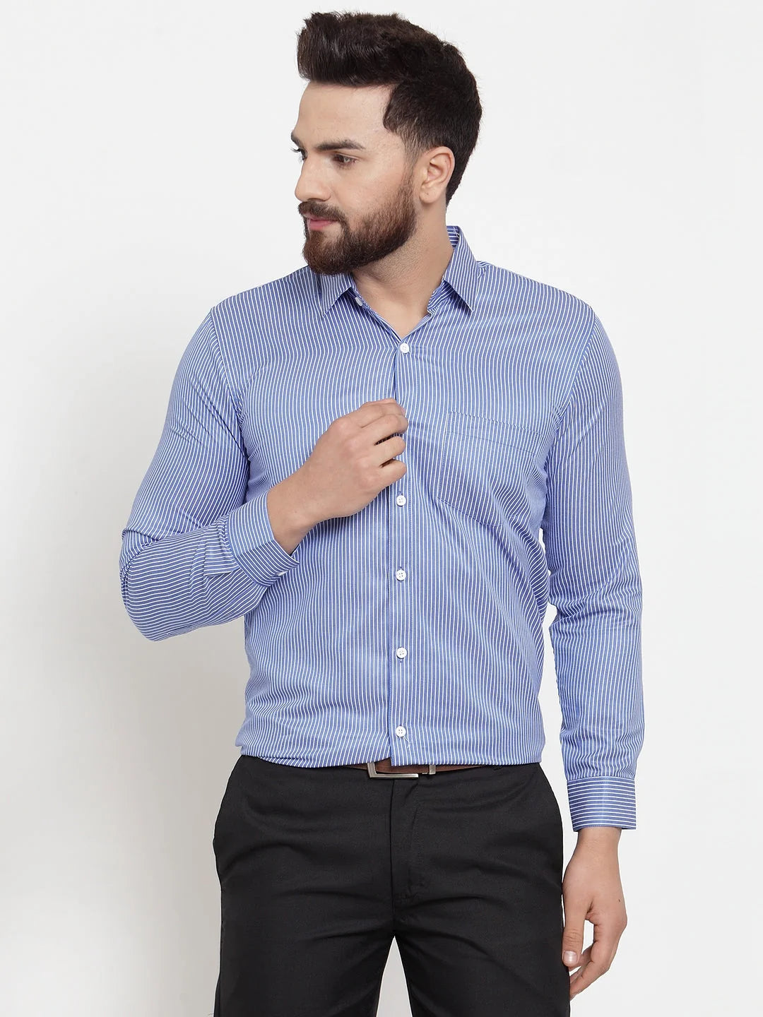 Blue Cotton Striped Formal Shirt | Men's Cotton Shirt Collection