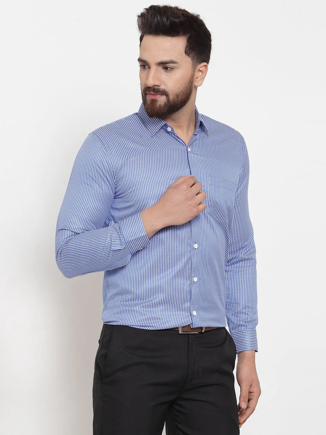 Blue Cotton Striped Formal Shirt | Men's Cotton Shirt Collection