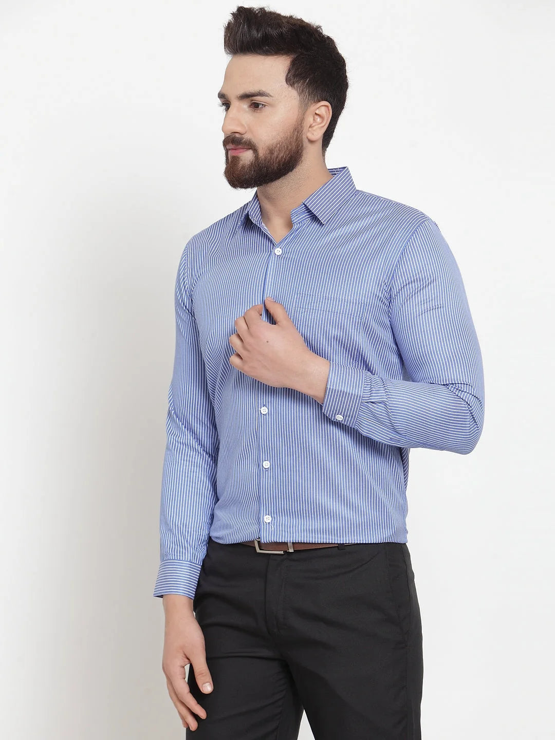Blue Cotton Striped Formal Shirt | Men's Cotton Shirt Collection