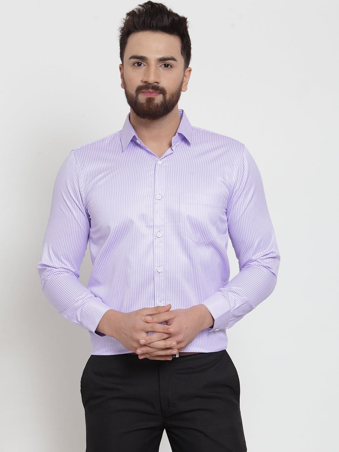 Indian Needle Purple Men's Cotton Stiped Formal Shirts