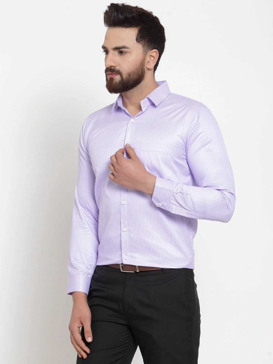 Purple Cotton Striped Formal Shirt | Men's Formal Shirts Sale