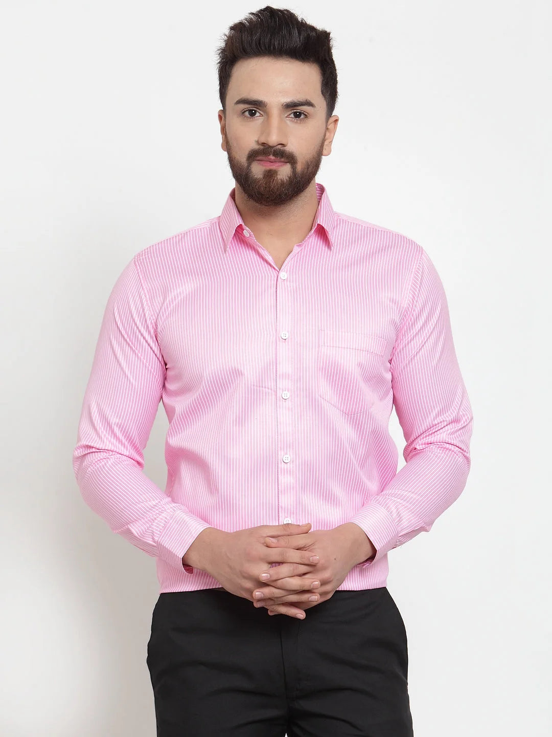 Pink Cotton Striped Formal Shirt | Stylish Men's Formal Shirts