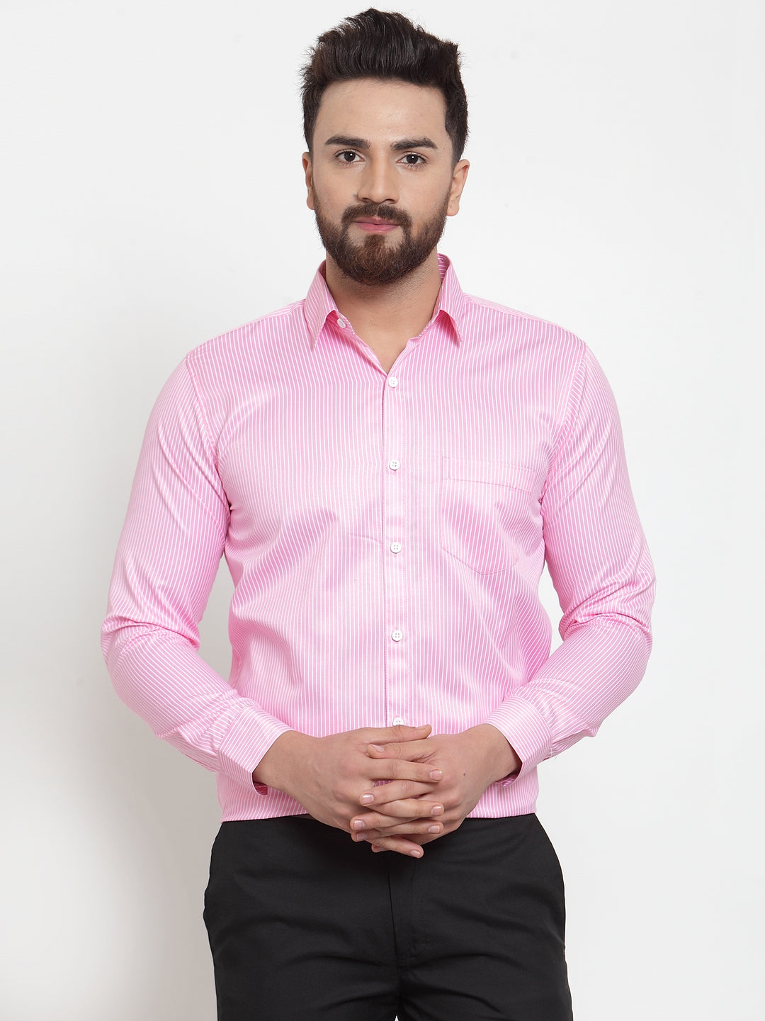 Indian Needle Pink Men's Cotton Stiped Formal Shirts