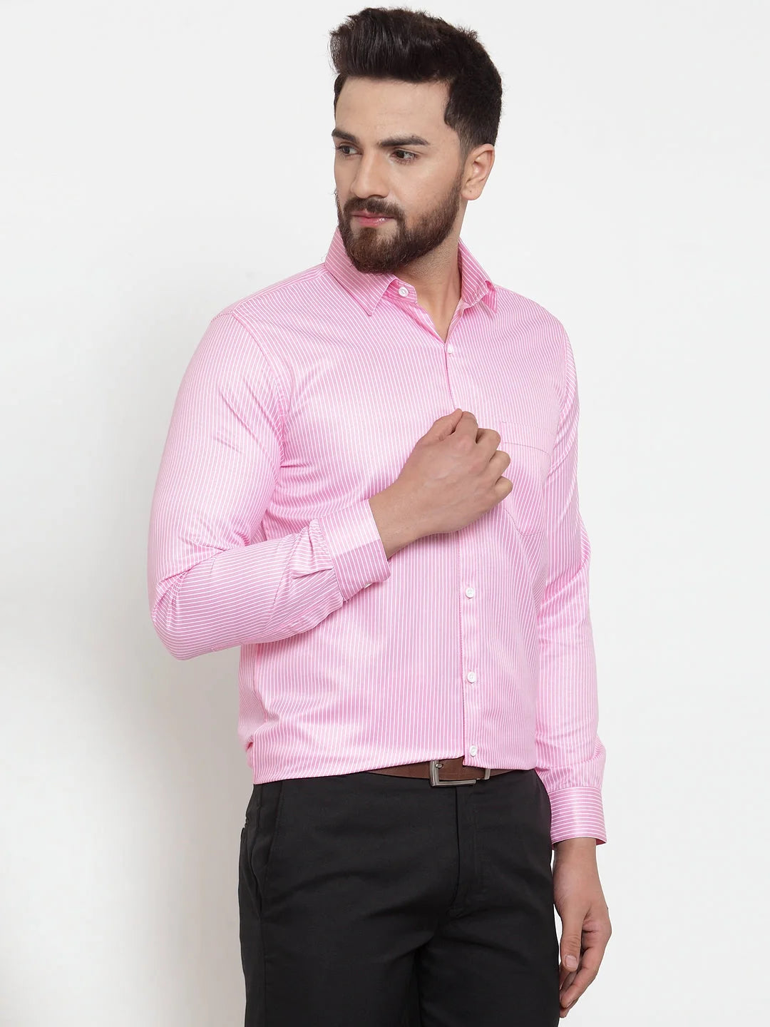 Pink Cotton Striped Formal Shirt | Stylish Men's Formal Shirts