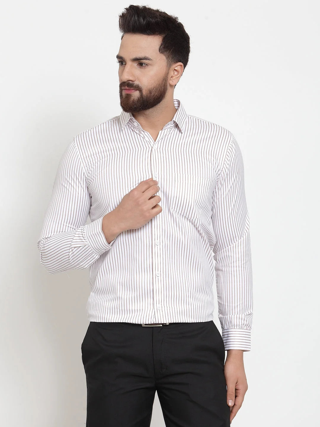 White Cotton Striped Formal Shirt | Men's Cotton Shirts Online