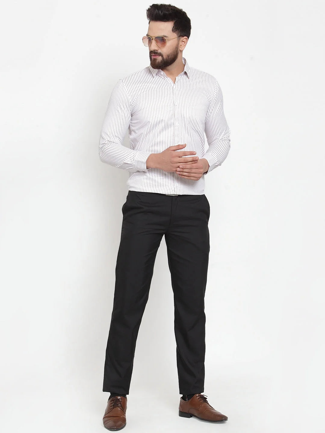 White Cotton Striped Formal Shirt | Men's Cotton Shirts Online