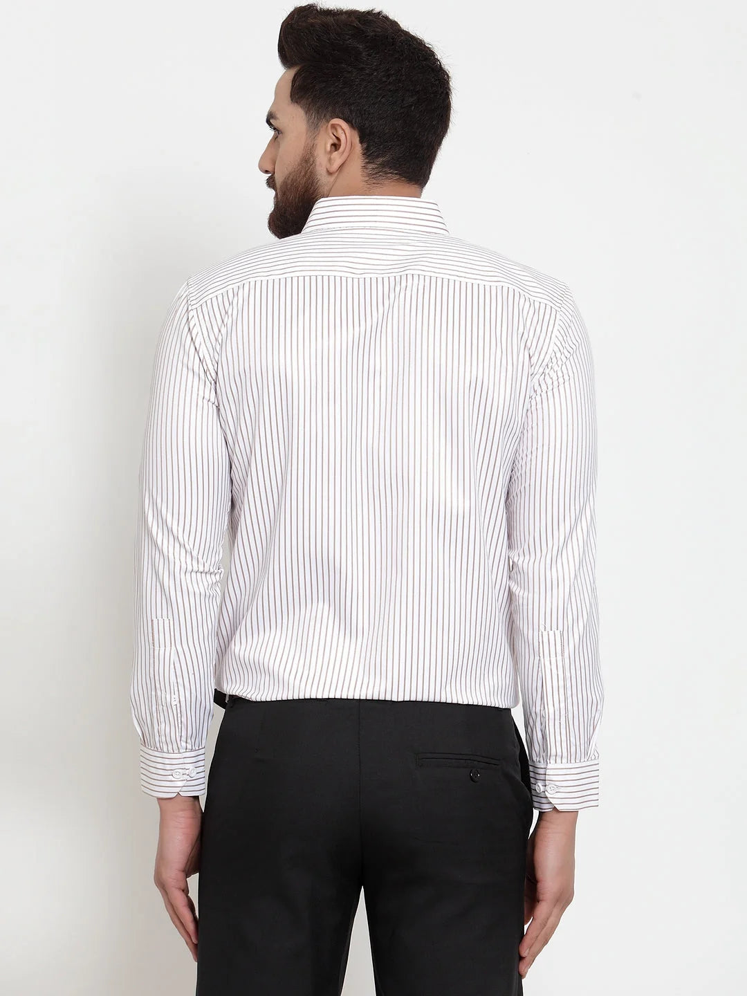 White Cotton Striped Formal Shirt | Men's Cotton Shirts Online