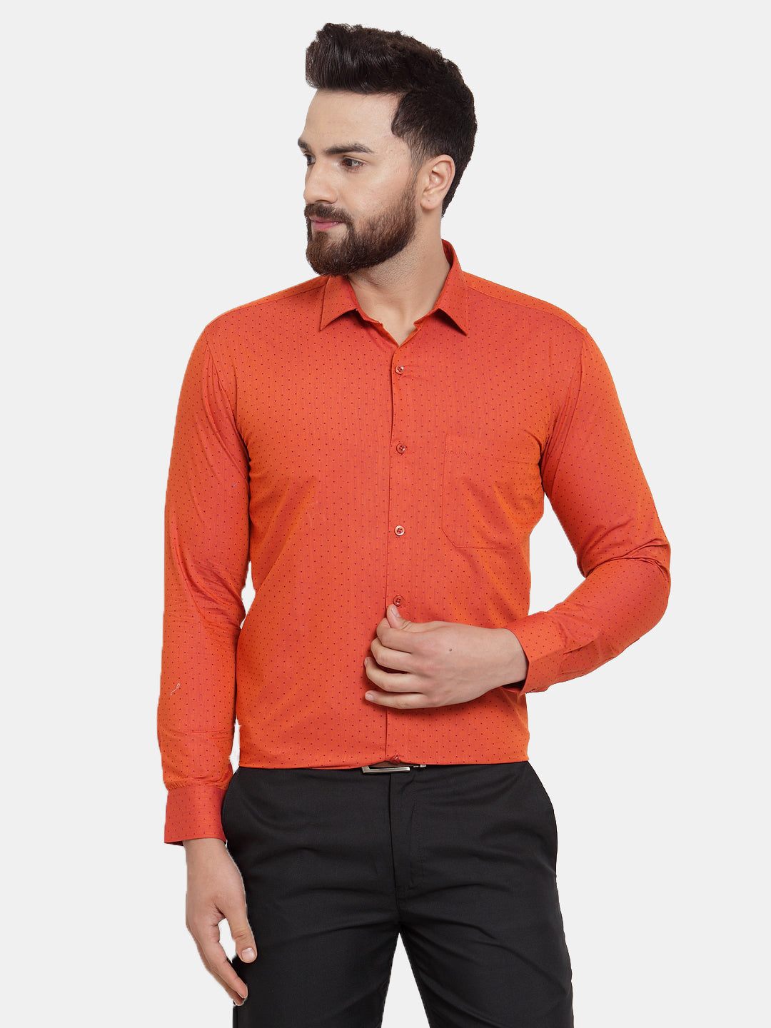 DesiQlo Orange Men's Cotton Polka Dots Formal Shirts ( SF 739Orange )