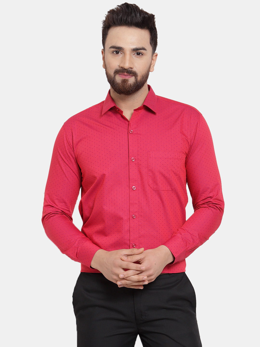 Indian Needle Red Men's Cotton Polka Dots Formal Shirts
