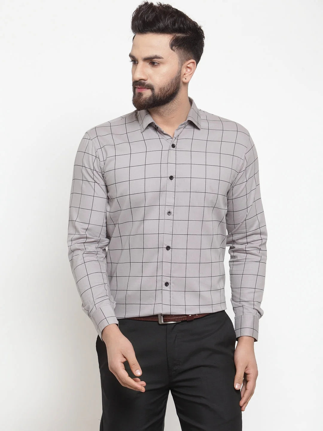 Grey Cotton Checked Formal Shirts | Stylish Mens Shirt Online