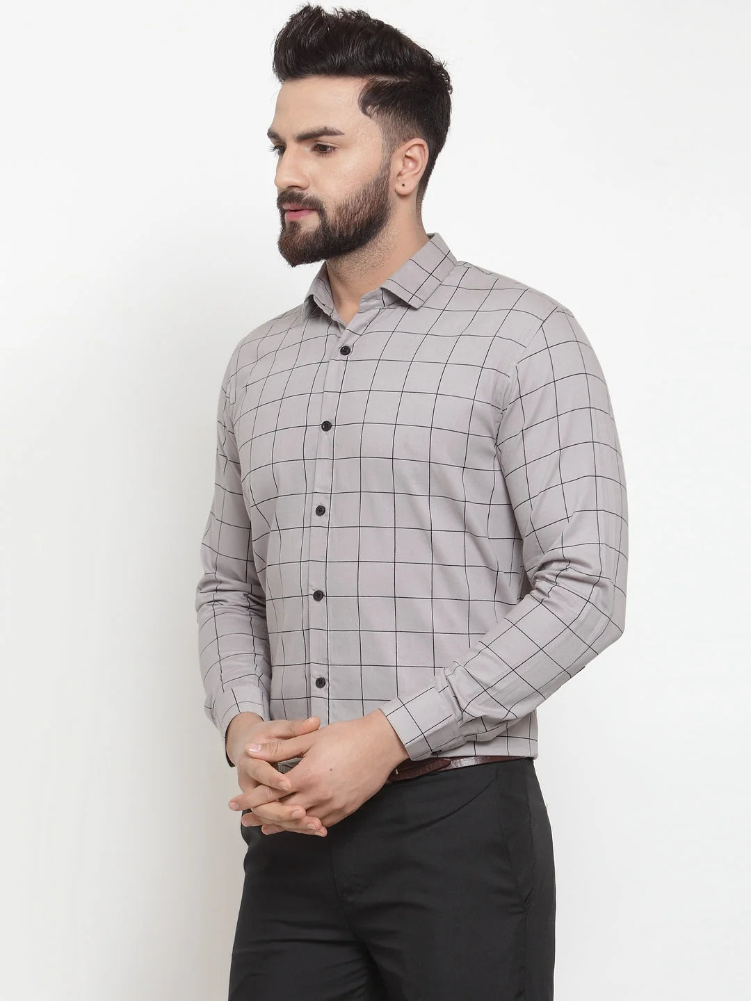 Grey Cotton Checked Formal Shirts | Stylish Mens Shirt Online