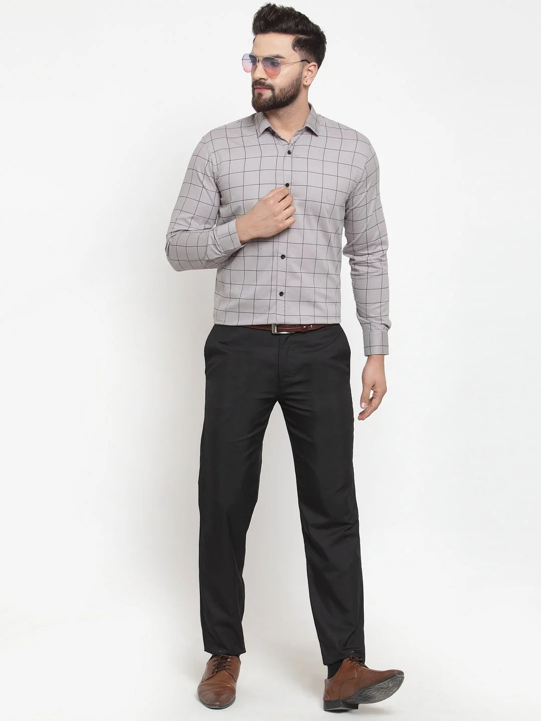 Grey Cotton Checked Formal Shirts | Stylish Mens Shirt Online