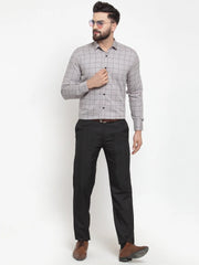 Indian Needle Grey Men's Cotton Checked Formal Shirts