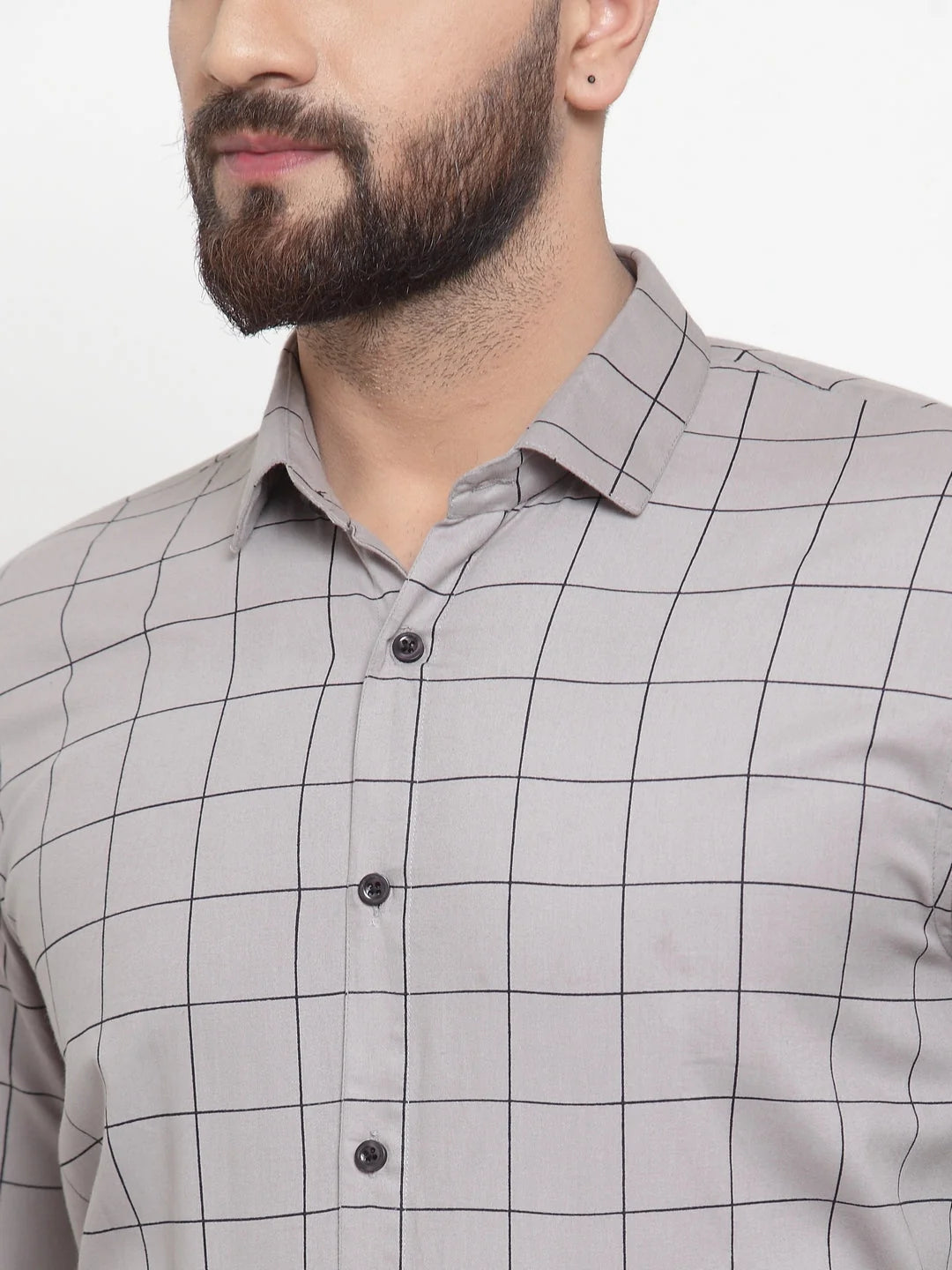 Grey Cotton Checked Formal Shirts | Stylish Mens Shirt Online