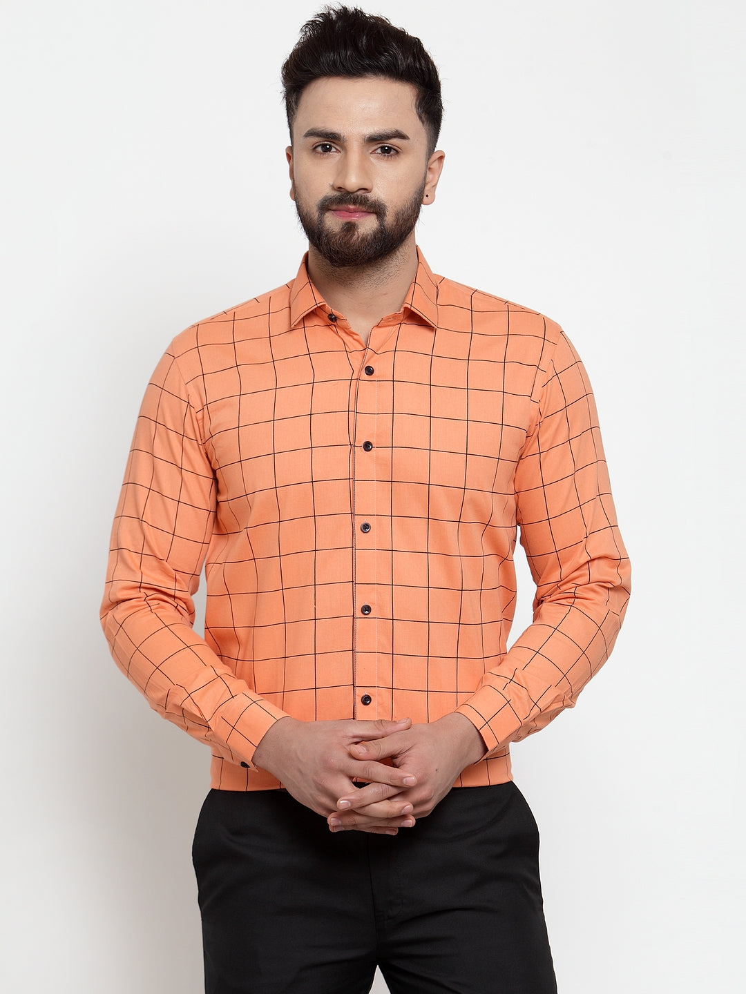 DesiQlo Orange Men's Cotton Checked Formal Shirts ( SF 742Orange )