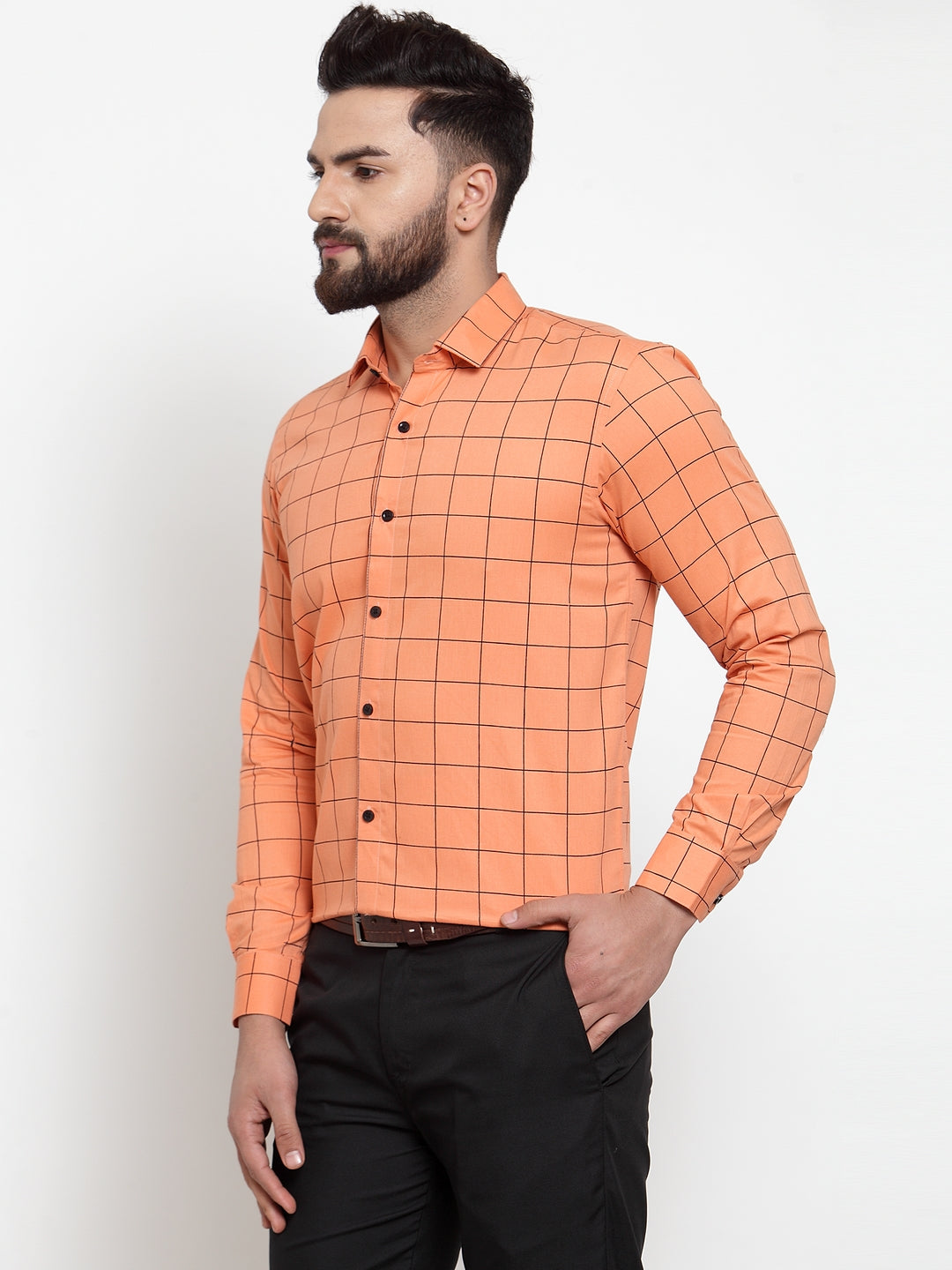DesiQlo Men Formal Shirts - Orange - SF_742Orange_S