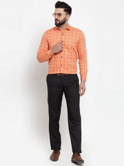 DesiQlo Orange Men's Cotton Checked Formal Shirts ( SF 742Orange )