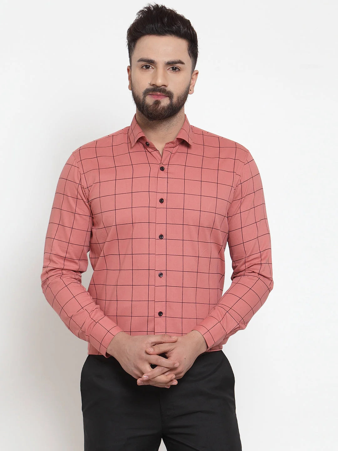 Peach Cotton Formal Shirts for Men | Checked Mens Shirt