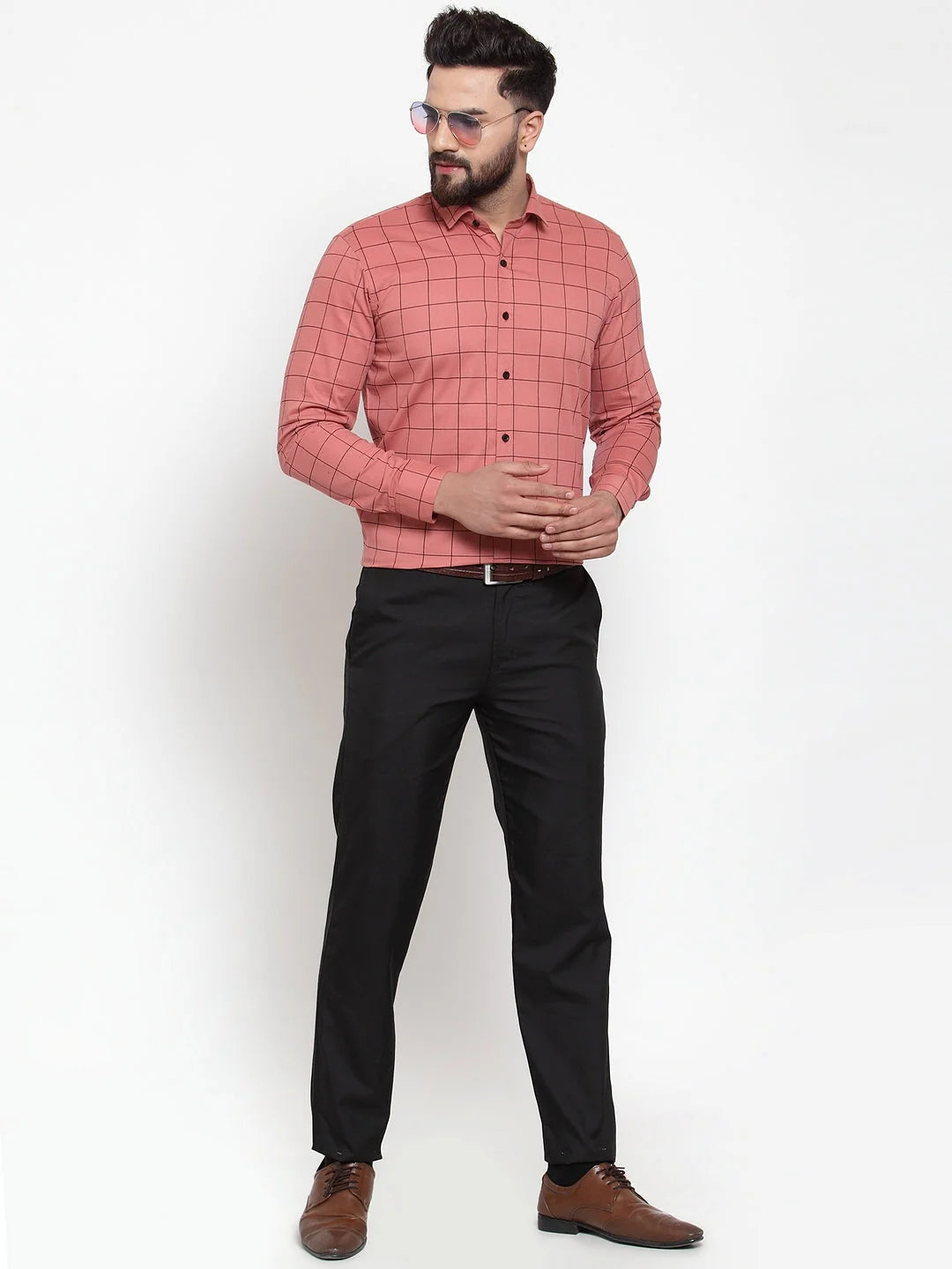 Peach Cotton Formal Shirts for Men | Checked Mens Shirt