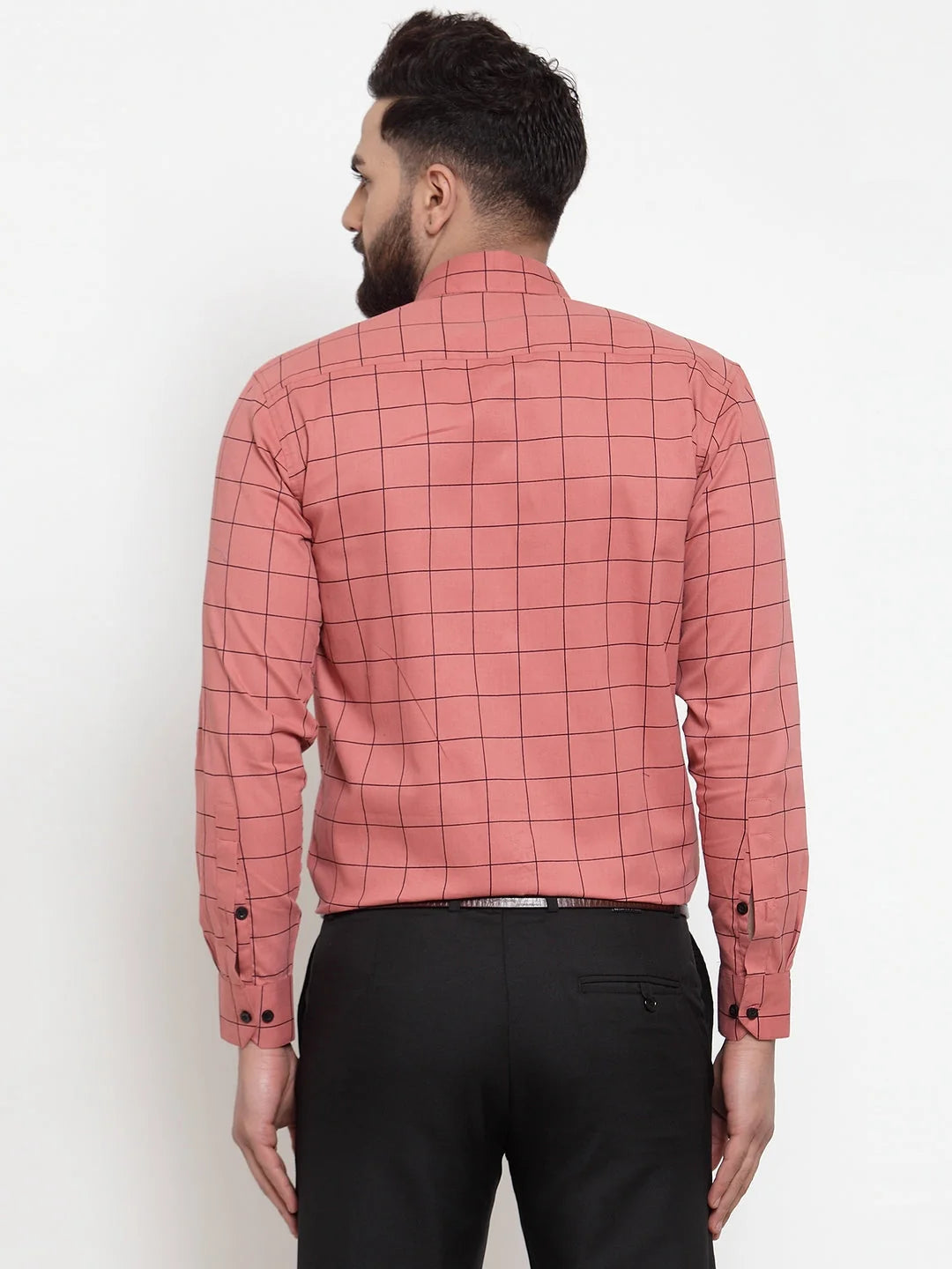 Peach Cotton Formal Shirts for Men | Checked Mens Shirt